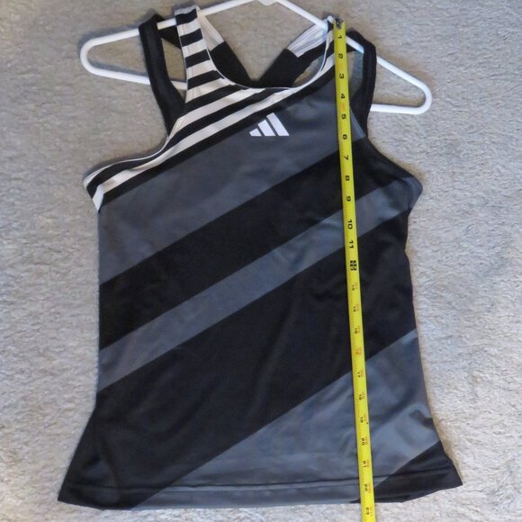 Adidas Sz Small Aeroready Pro Women's Tennis Y-Tank Top Black Gray White Stripe - Picture 6 of 16